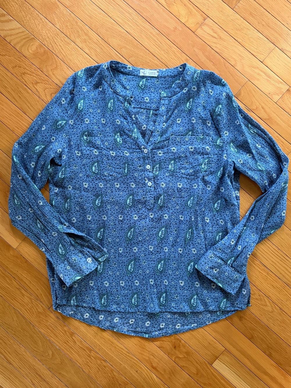Carve Designs Womens Dylan Gauze Blue Paisley Floral Long Sleeve Button Top L